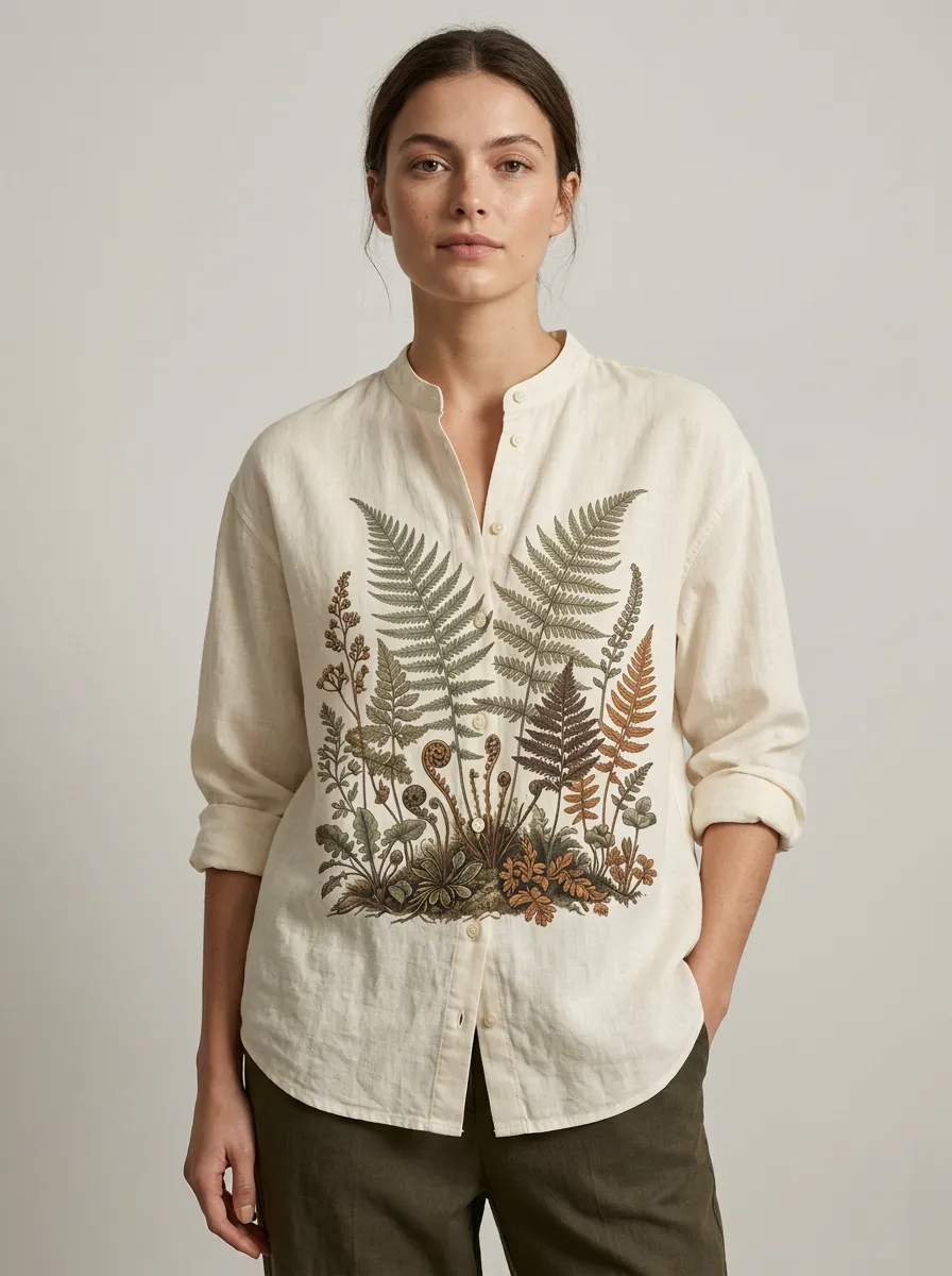 Botanical Nature Lover Fern Linen Shirt