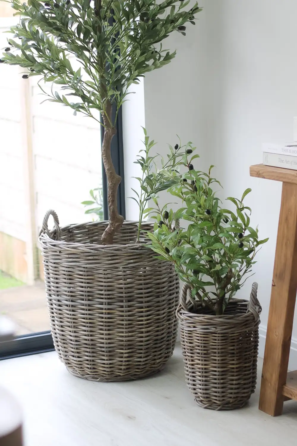 Round Rustic Washed Rattan Storage Basket
