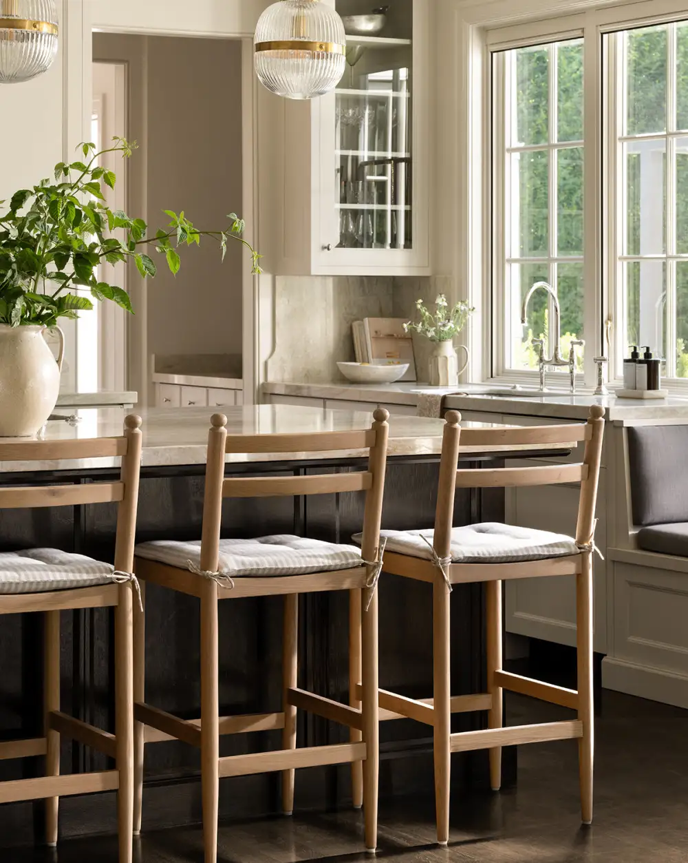 Upholstered Oak Counter Stool