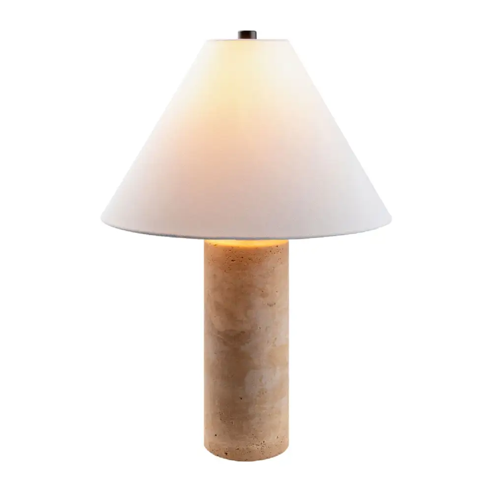 Art Deco Linen Shade Modern Travertine Metal Table Lamp