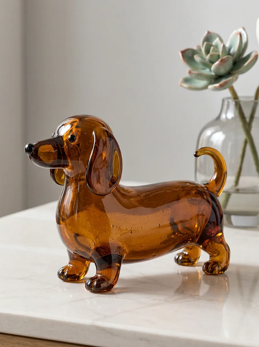 Warm Amber Dachshund Glass Sculpture