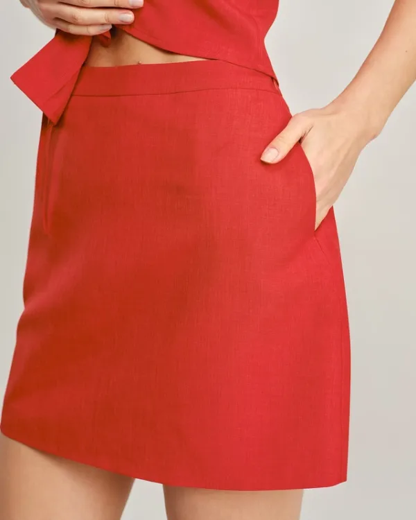 Red Pockets A Line Mini Skirt
