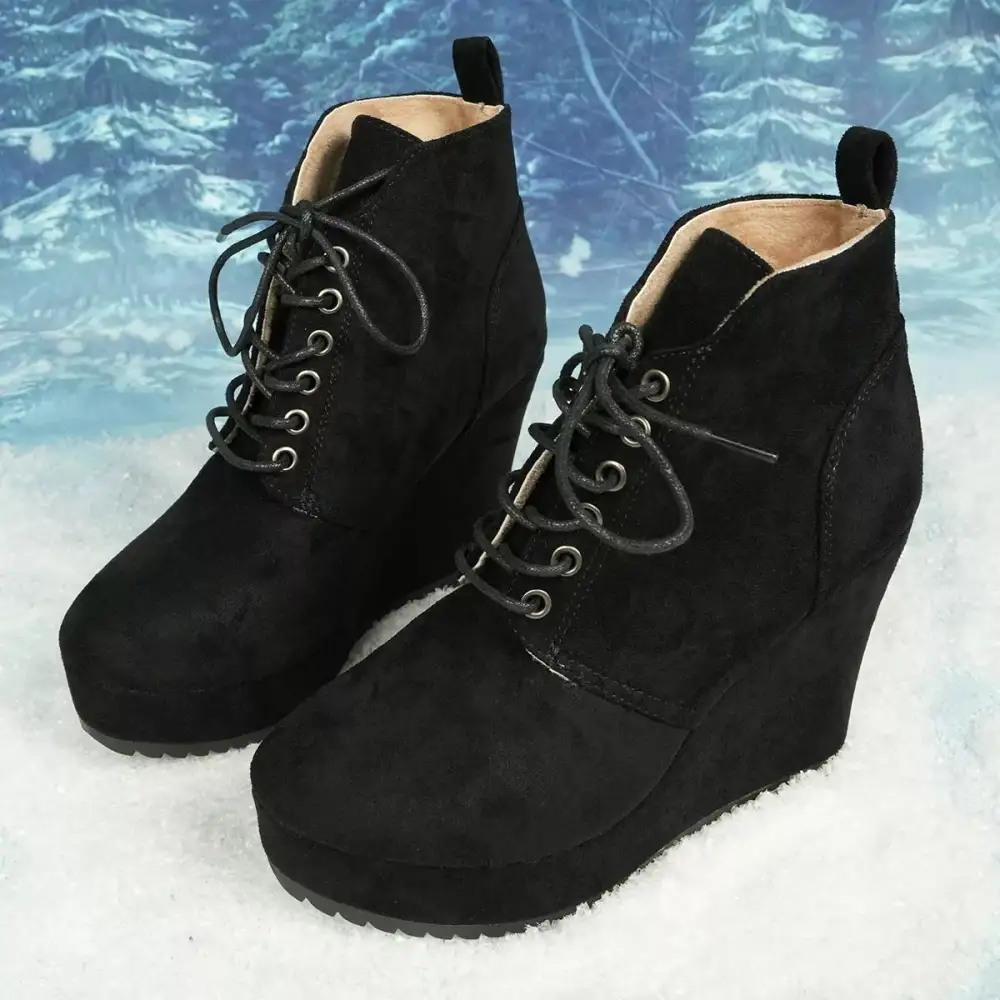 Lace Up Wedge Ankle Boots