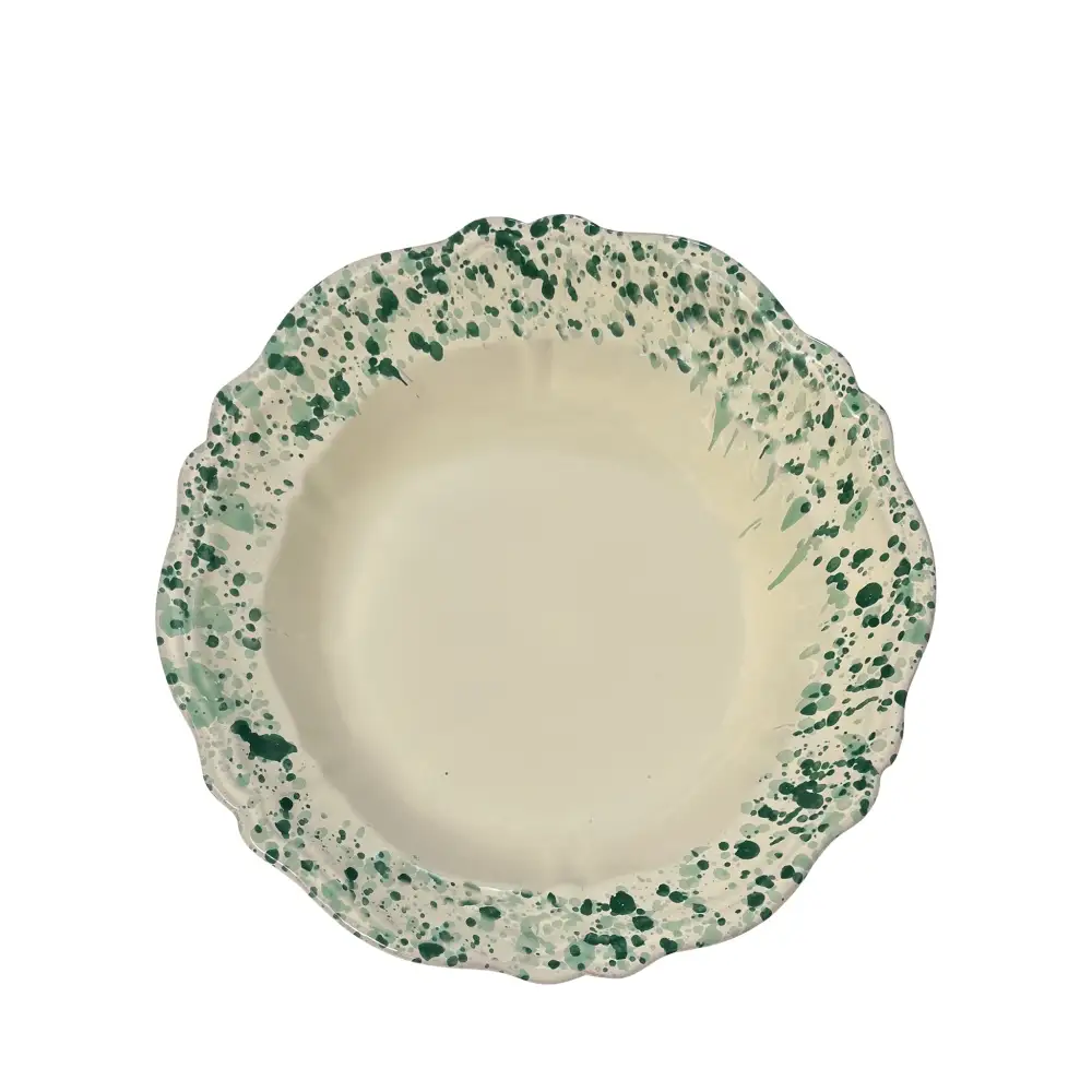 Scalloped Splatter-Finish Ceramic Pasta Bowl