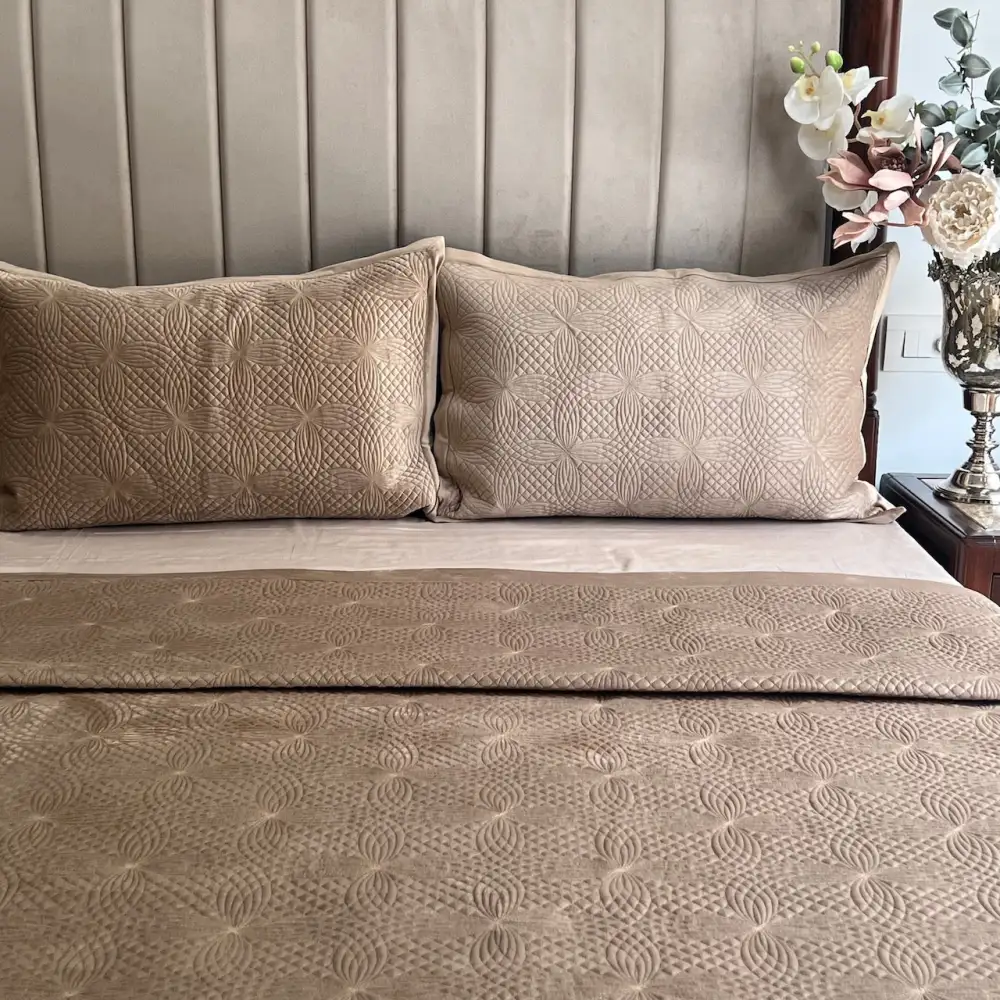 Champagne Gold Velvet Bedspread