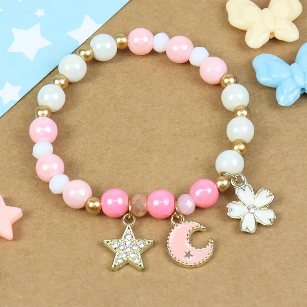 Star Moon Charm Beaded Bracelet