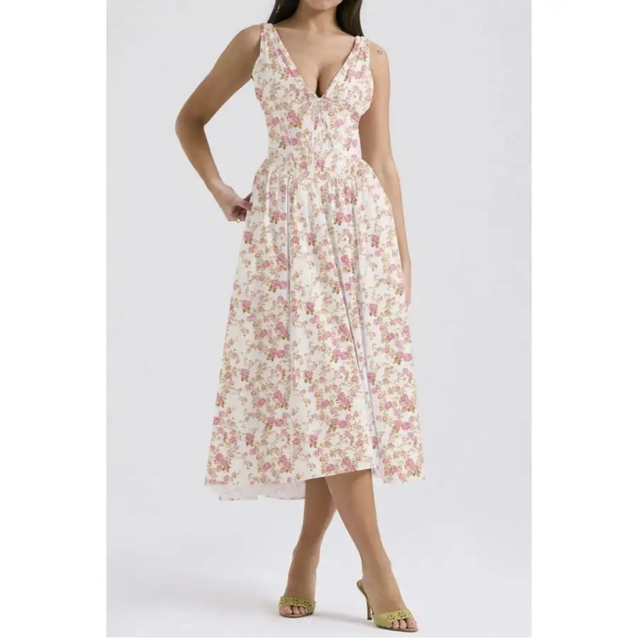 V-Neck Sleeveless Midi Dress with Pockets