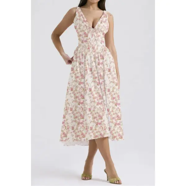 V-Neck Sleeveless Midi Dress with Pockets