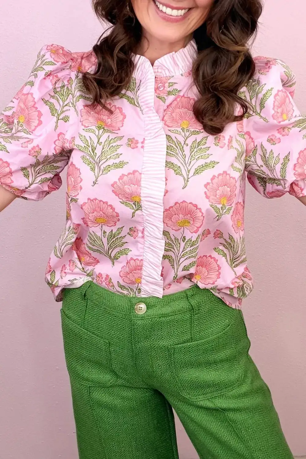 Relaxed Floral Print Puff Sleeve Blouse