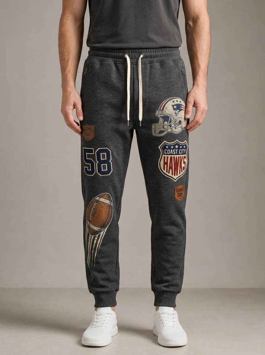 Men's American Football Fan Hawks Helmet Printed Joggers
