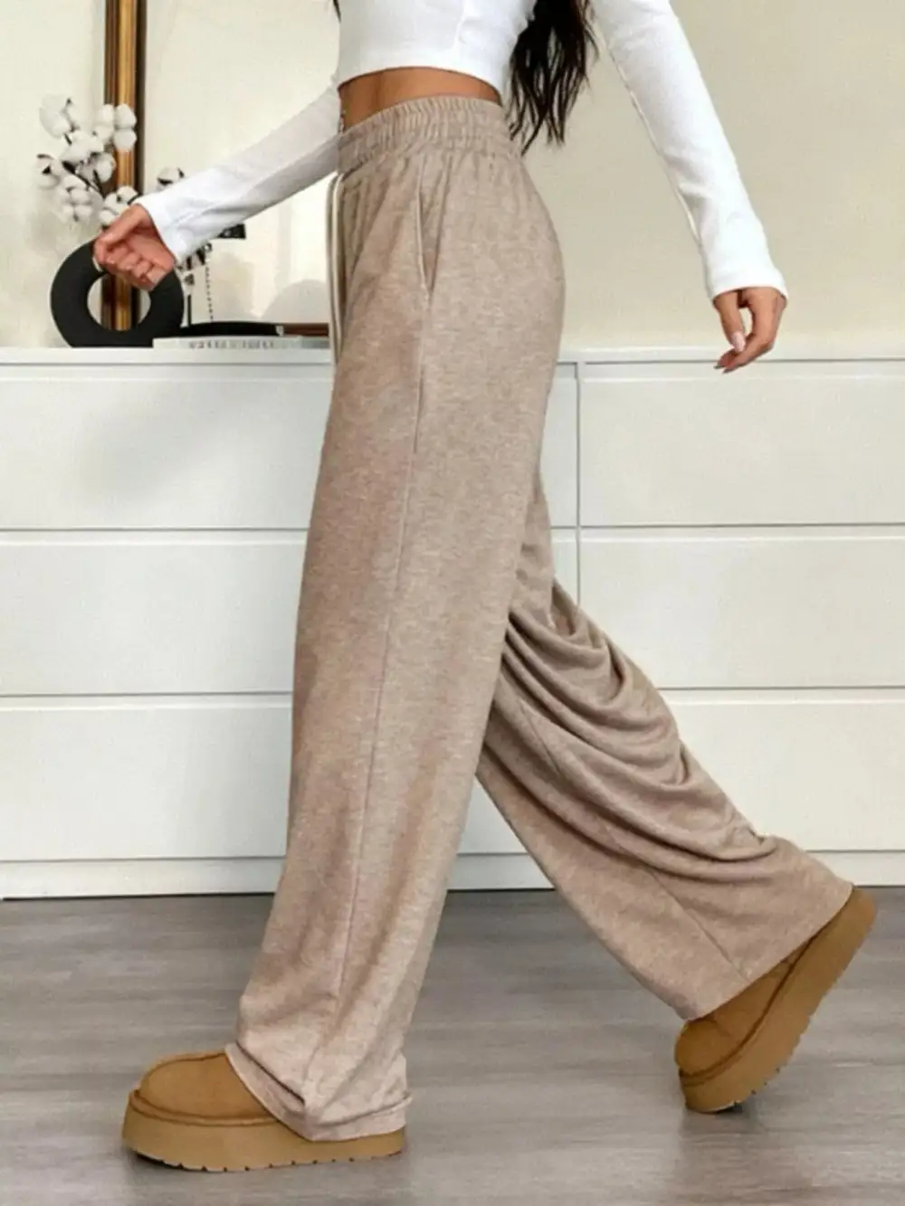 Everyday Drawstring Wide Leg Pocketed Casual Pants