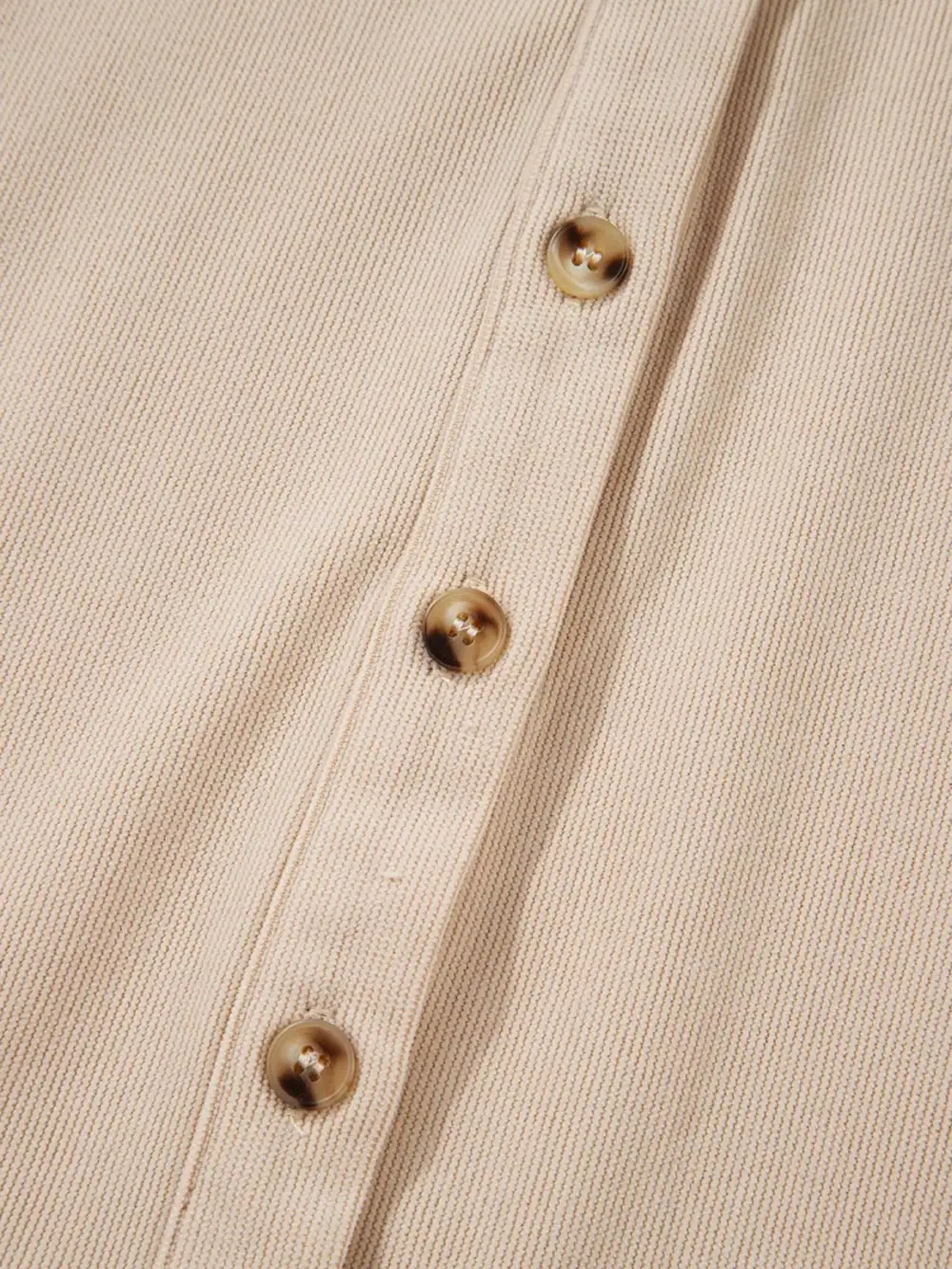 Polished Detail Corduroy Half Button Long Sleeve Mini Dress