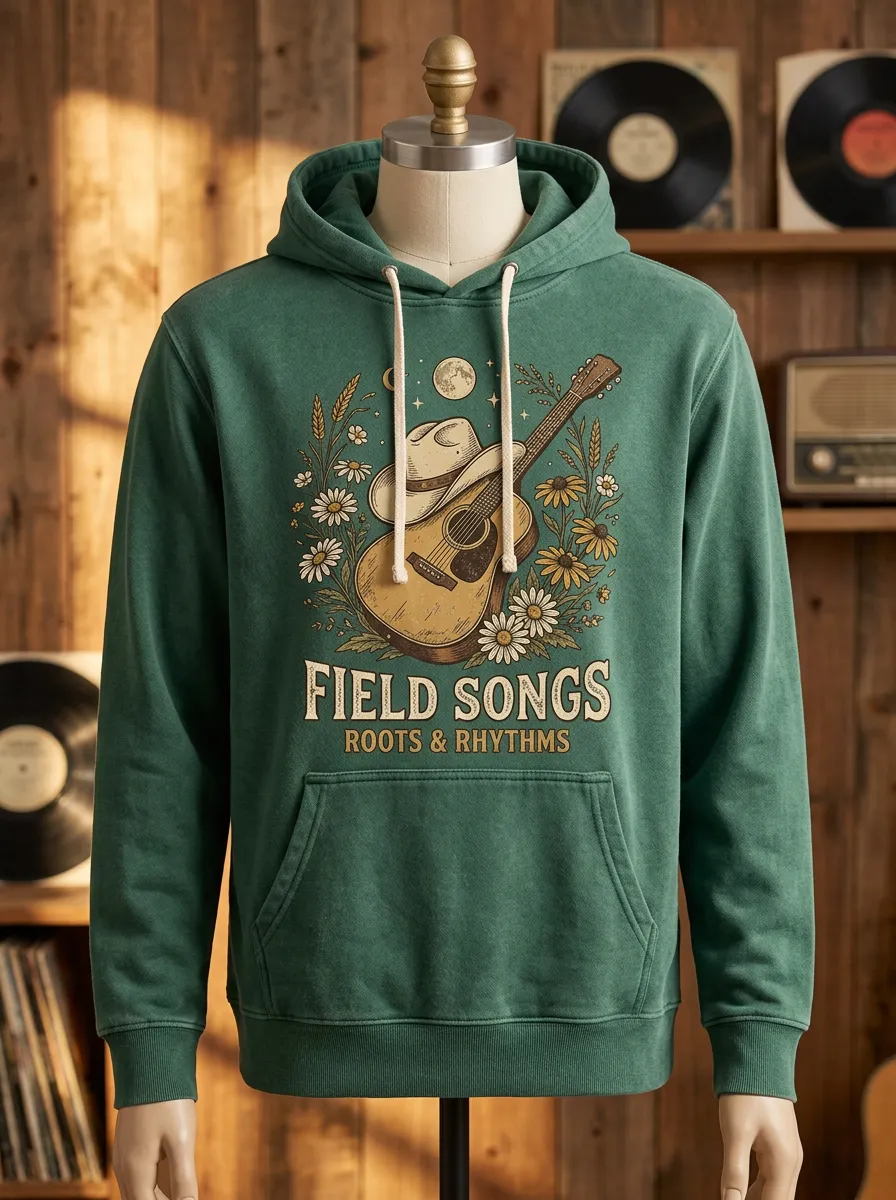 Western Guitar Cowboy-Hat Country Music Graphic Hoodie