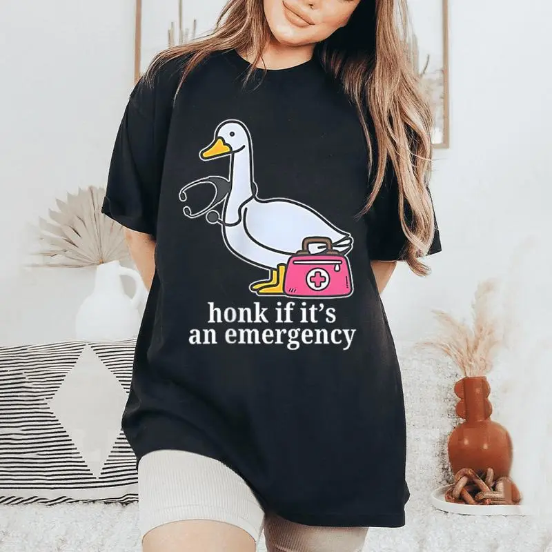 Honk If It's An Emergency Registered Goose Nurse Women Women's Oversized Comfort T-Shirt