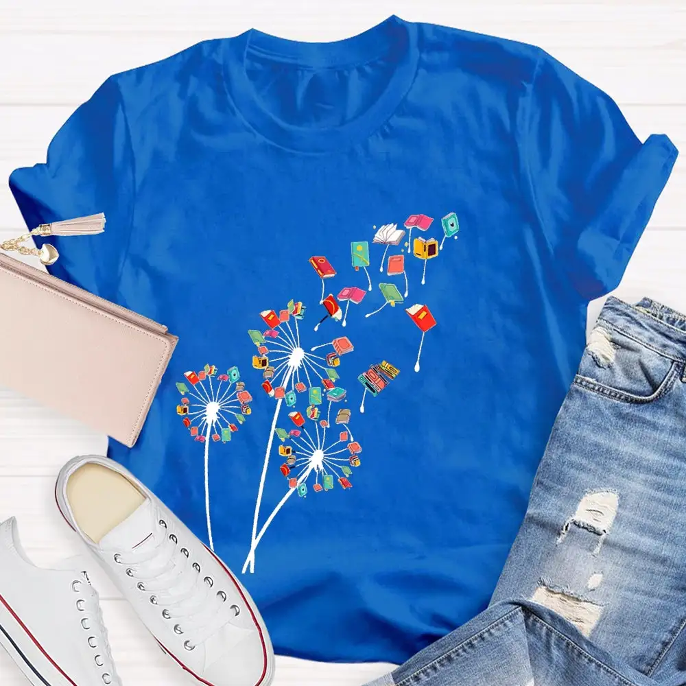 Dandelion Books Reading Lover Casual Print T-Shirt