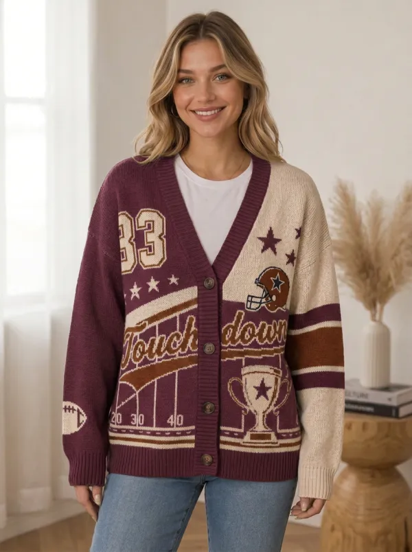 Women's Gridiron Touchdown Helmet Trophy Knit Cardigan
