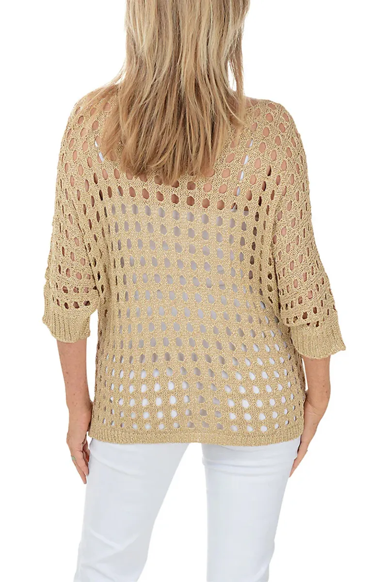 Glitter Open Knit V-Neck Sweater