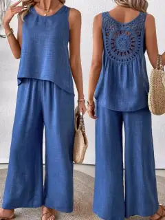 Round-Neck Cutout Pants Matching Set