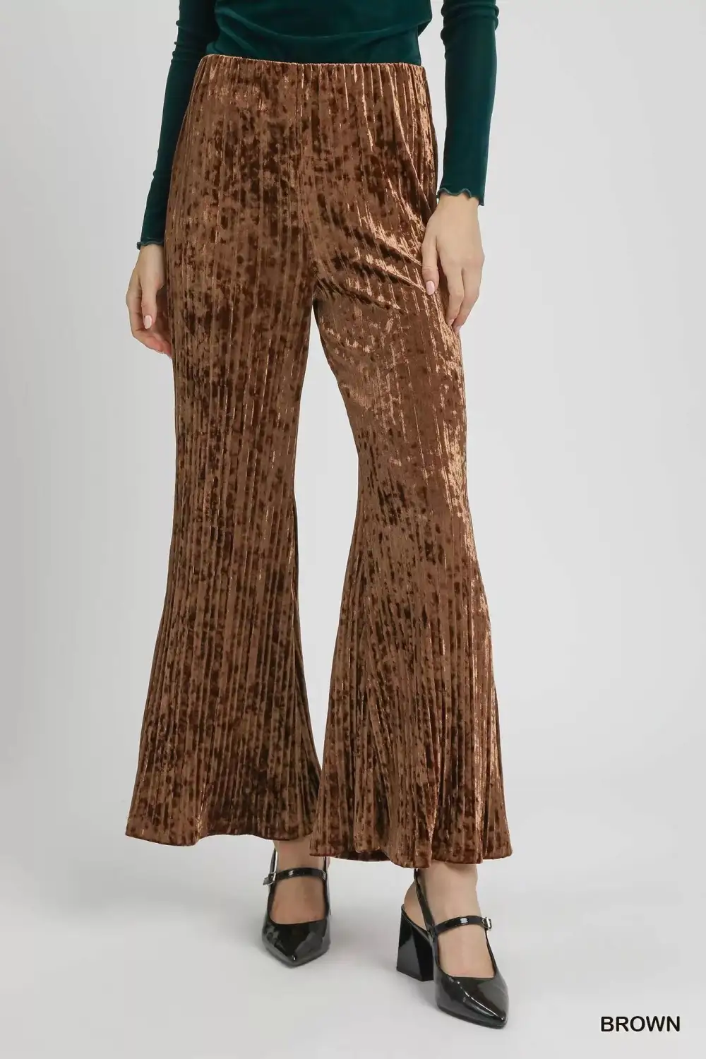 Wide Leg Pleated Velvet Flare Pants