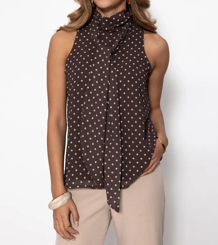 Brown Chiffon Polka Dot Top