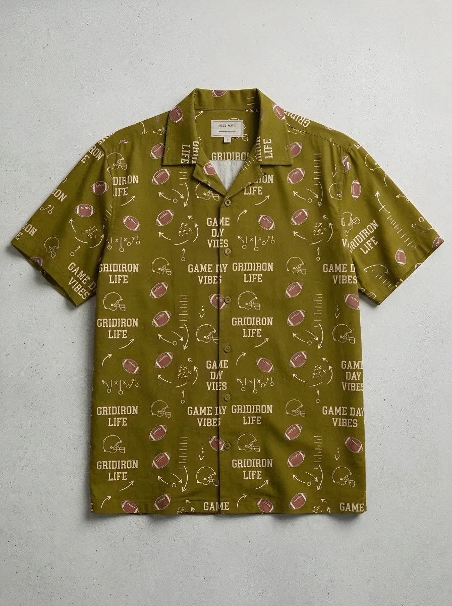 Men's Football Fan Gridiron Life Playbook Graphic Aloha Shirt