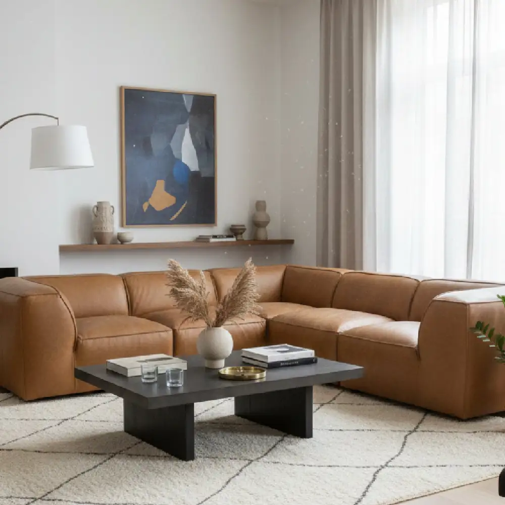 Sectional L-Shaped Leather Sectional Sofa