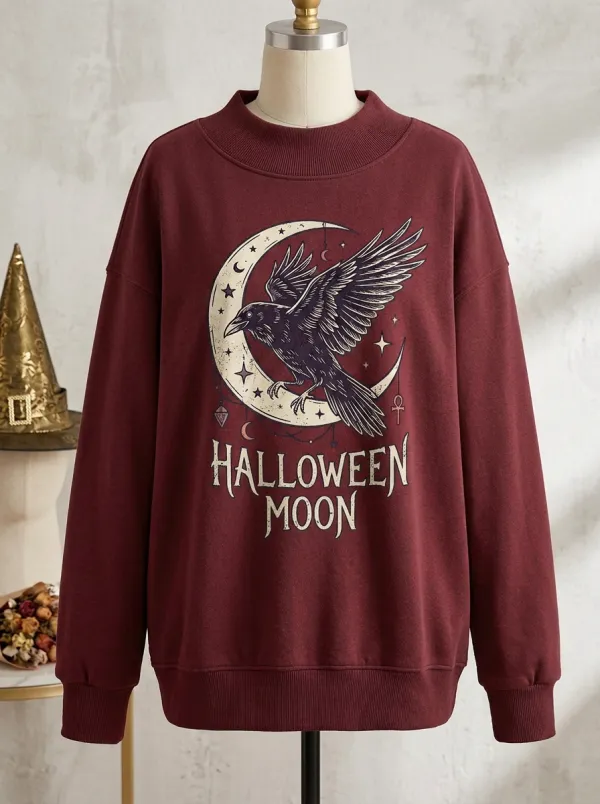 Women's Halloween Gothic Raven Moon Printed Sweatshirt