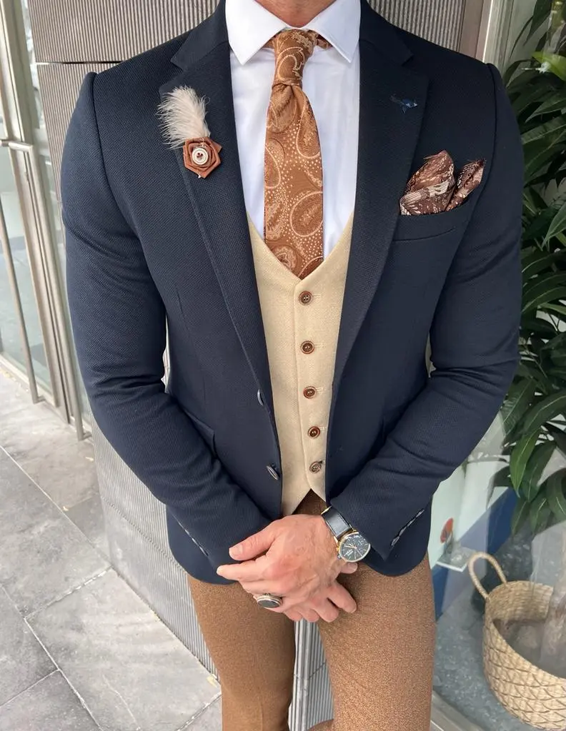 Slim Fit  Italian Fabric Stamped Dark Blazer