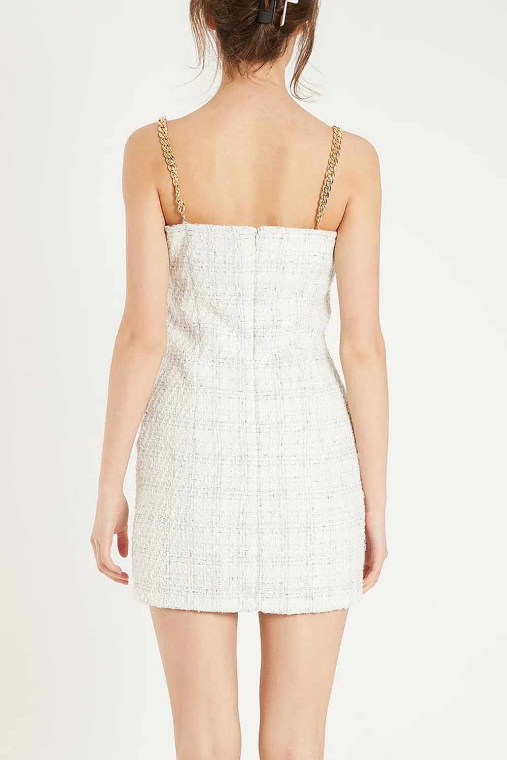 Tweed Mini Dress With Gold Chain