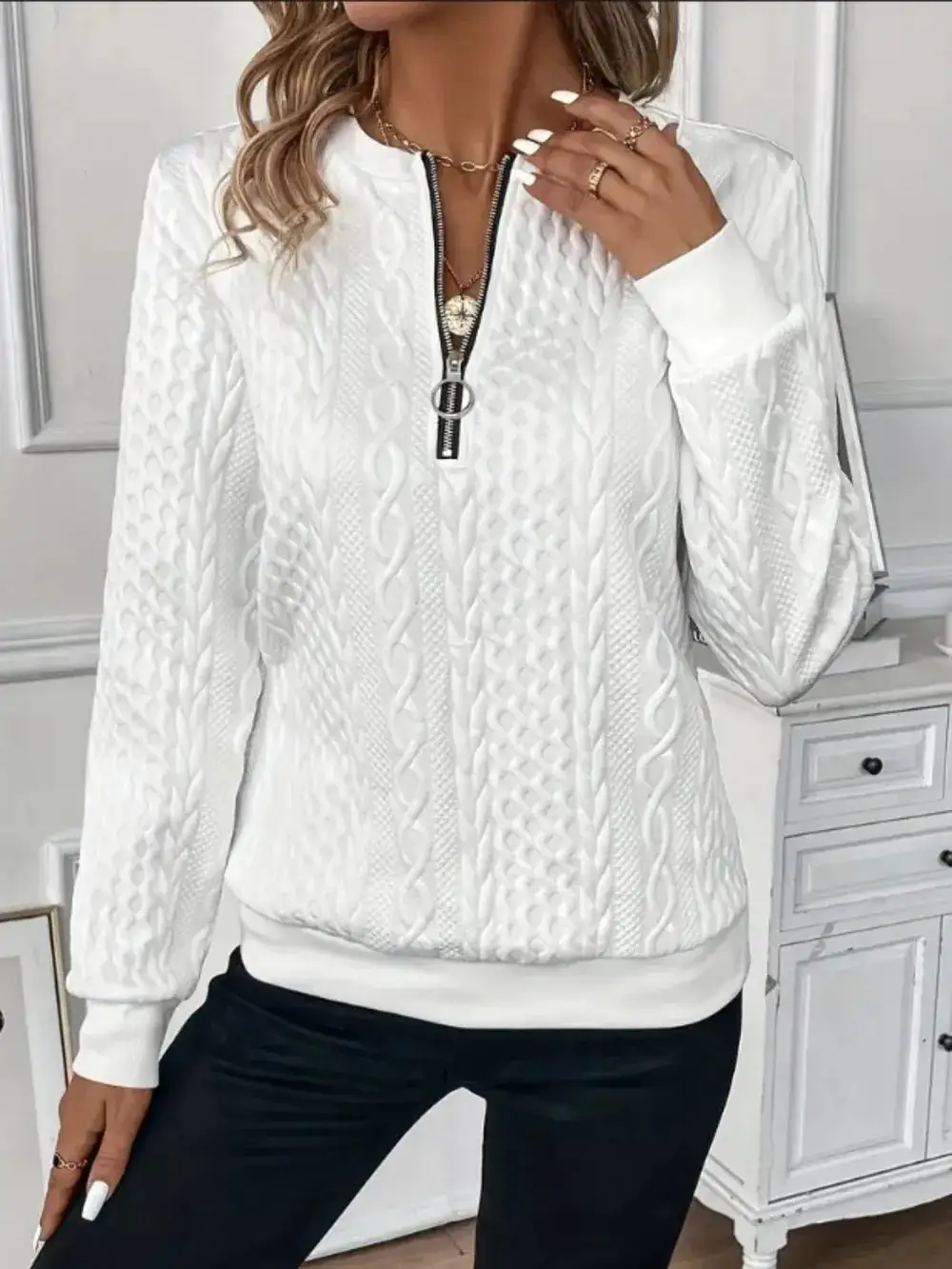 Texture Half Zip Long Sleeve Sweater