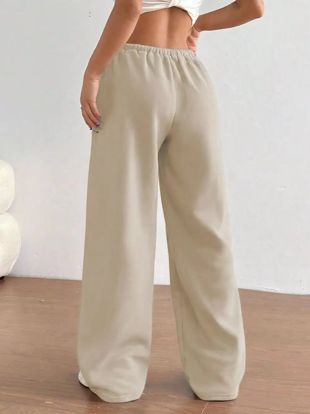 High Waist Drawstring Wide Leg Pocketed Casual Joggers