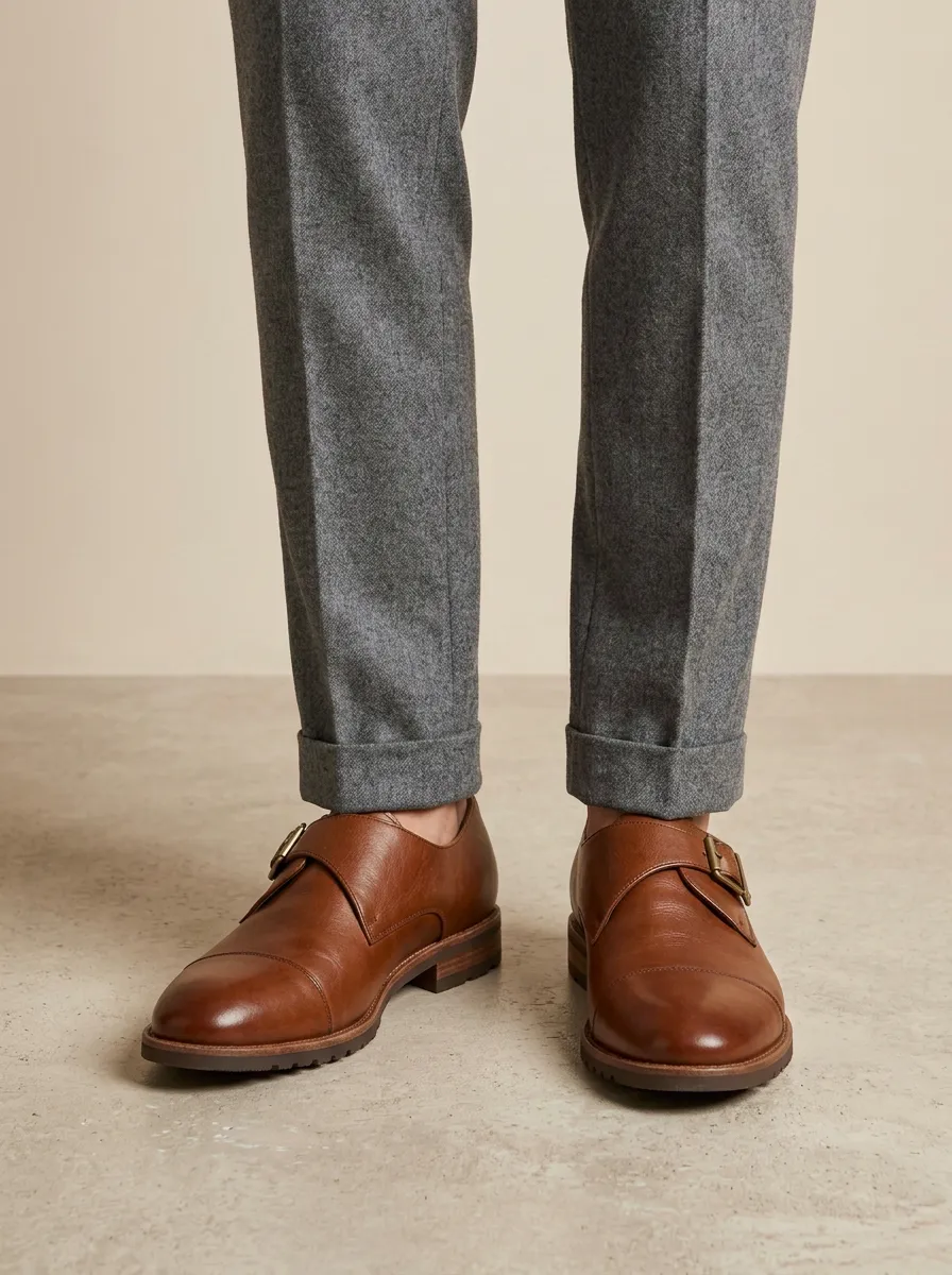 Men's Business Casual Leather Monk Strap Shoes