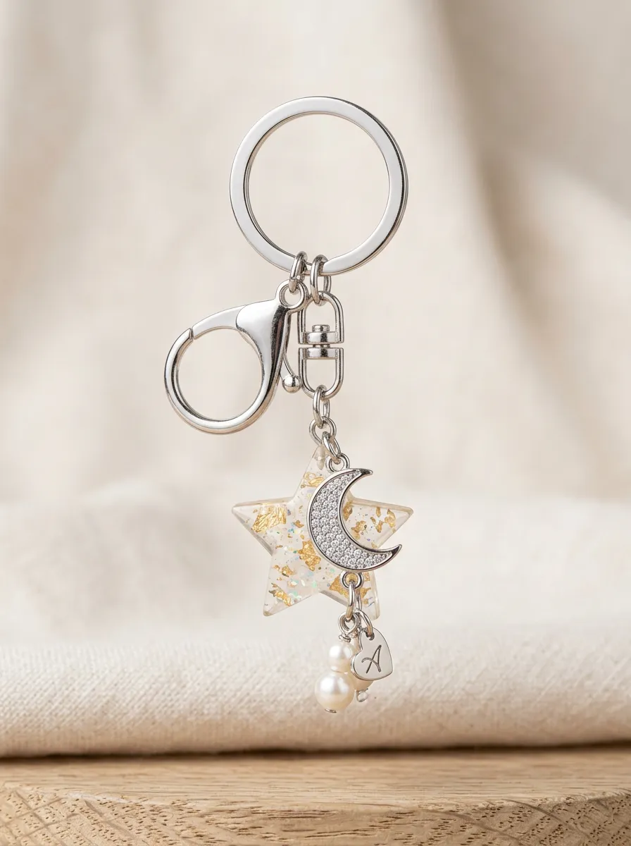 Pearl Star Moon Resin Elegant Gift Keychain