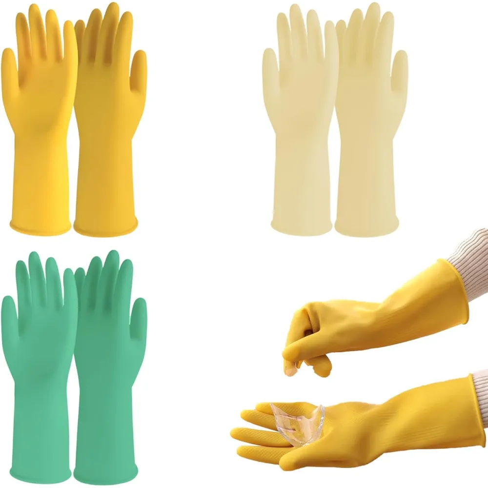 3 Pairs Multi-Color Latex Cleaning Gloves Set