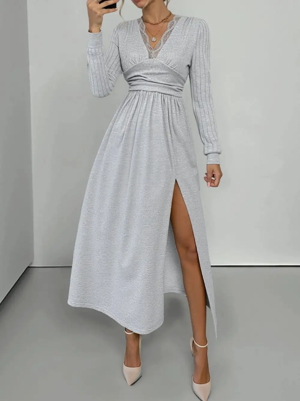 Modern V Neck Maxi Dress