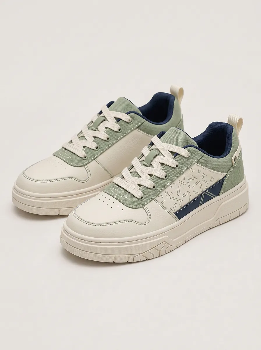 Men's Geometric Pattern Sage Green Printed Sneakers