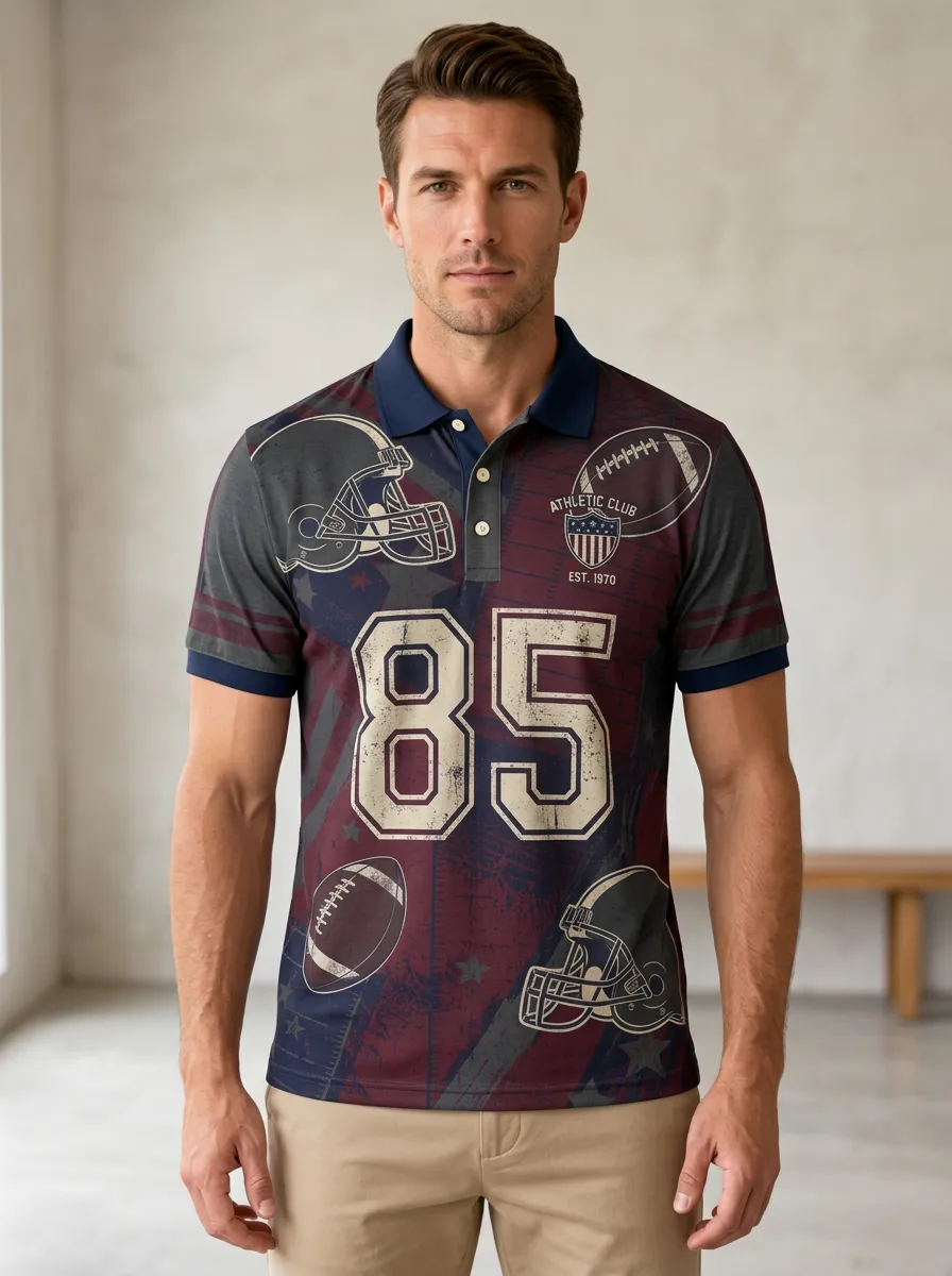 Men's Classic Football Helmet Polo Shirt