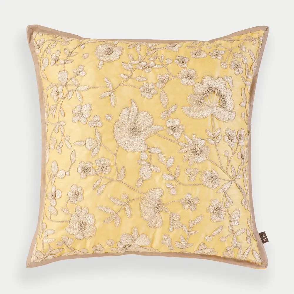 Yellow Bloom Embroidered Cushion Cover