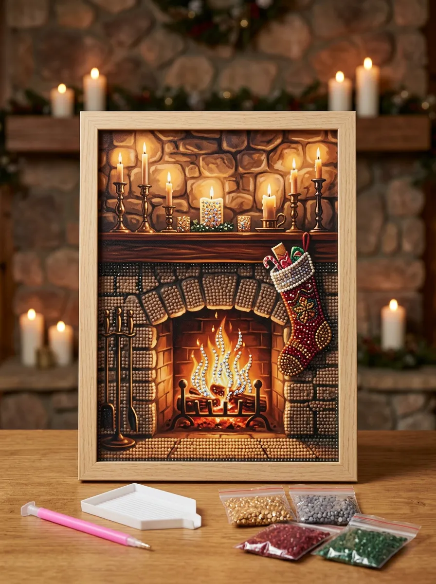 Fireplace Stocking Christmas DIY Diamond Painting Kit
