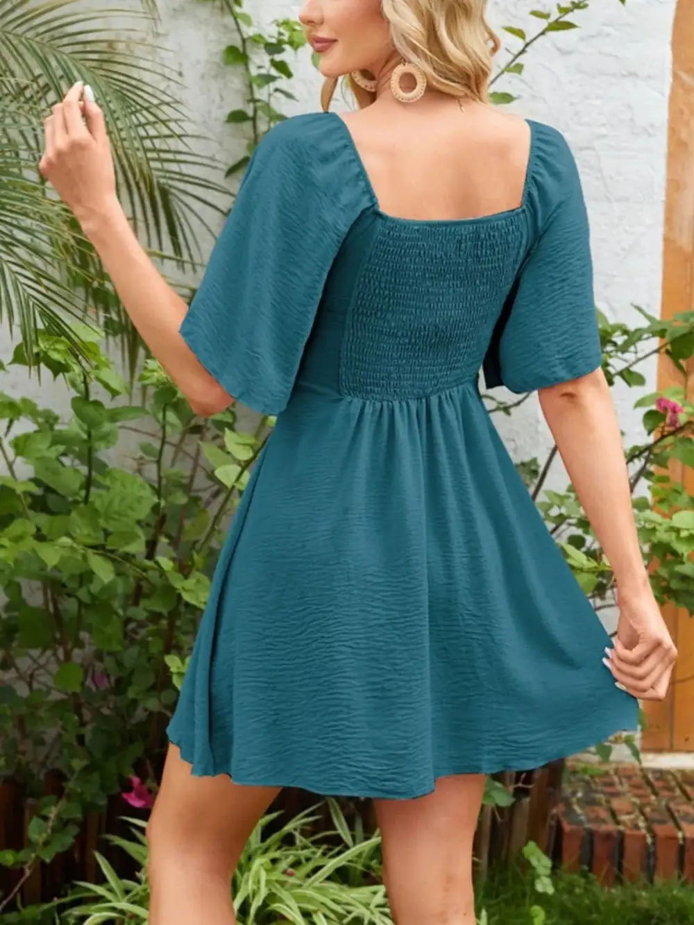 Smocked Flutter Sleeve Mini Dress