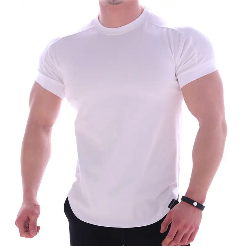 Men's Body-hugging Short-Sleeve Shirt Cotton-elastane Mix With Round Neckline And Rounded Hem