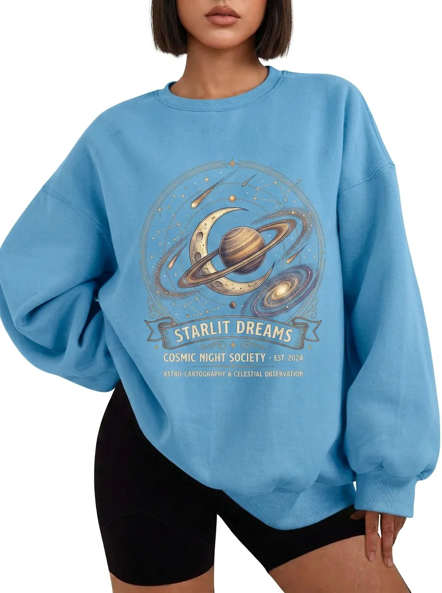 Women's Astronomy Lover Starlit Dreams Planet Printed T-shirt