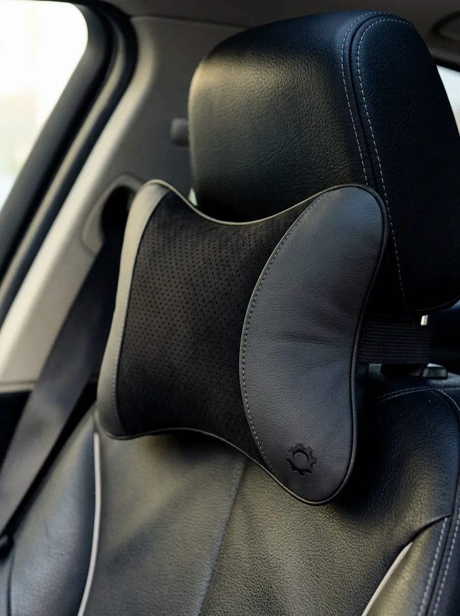 Leather-Texture Gear-Pattern Detail Embossed Detail Car Neck Pillow
