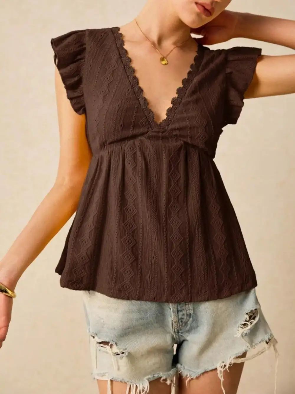Ruffle Sleeve V Neck Blouse
