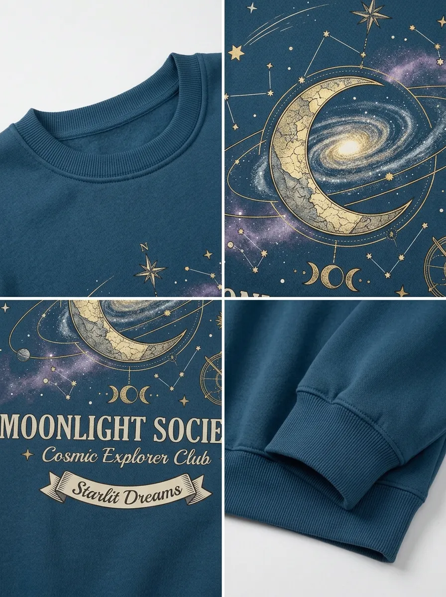 Women's Celestial Moon Galaxy Moonlight Society Printed T-shirt