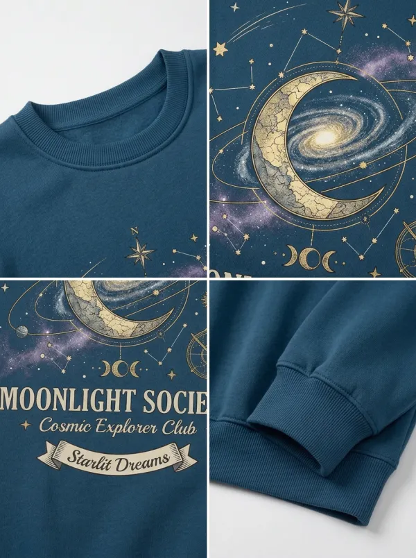 Women's Celestial Moon Galaxy Moonlight Society Printed T-shirt