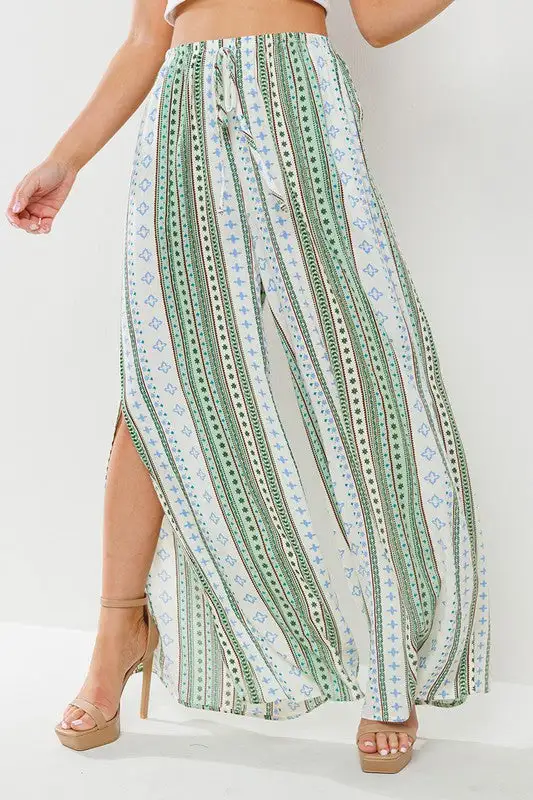 Refined Wide Leg Side Slit Pants