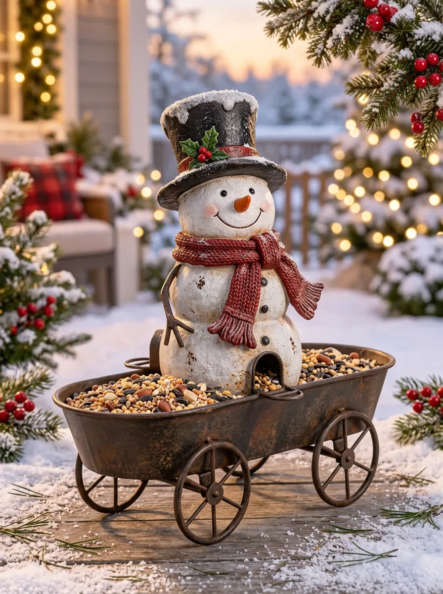 Snowman Wagon Christmas Bird Feeder
