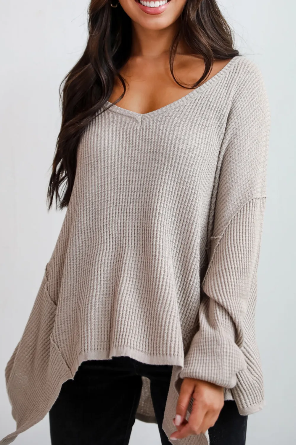Taupe Oversized Waffle Knit Top