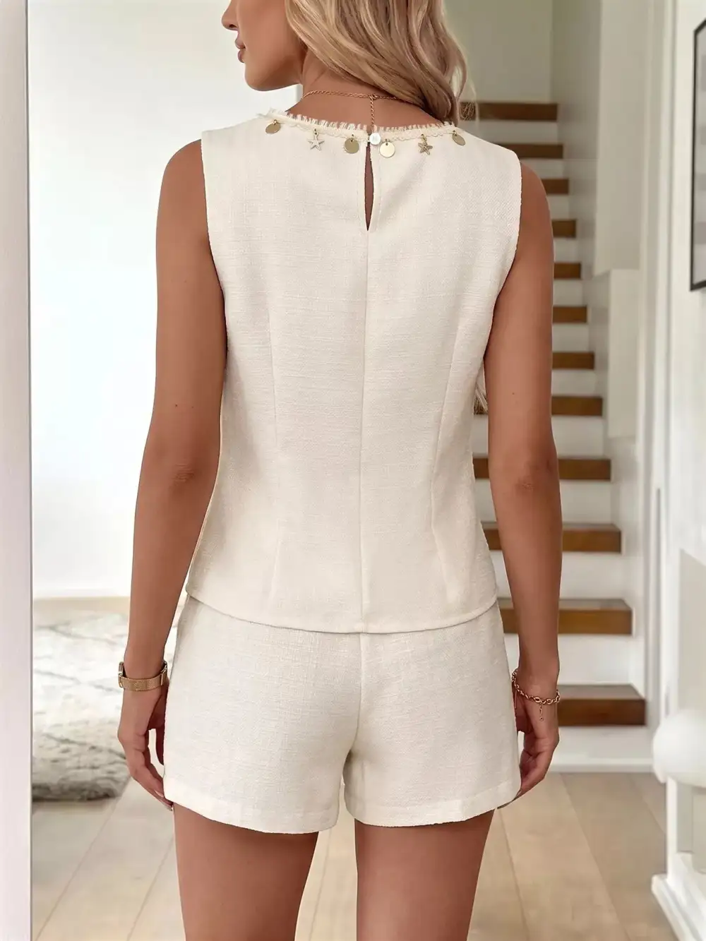 Embellished Sleeveless Top Shorts Set